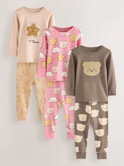 Ours marron/étoile - Lot de 3 pyjamas Snuggle (9mois-9ans)