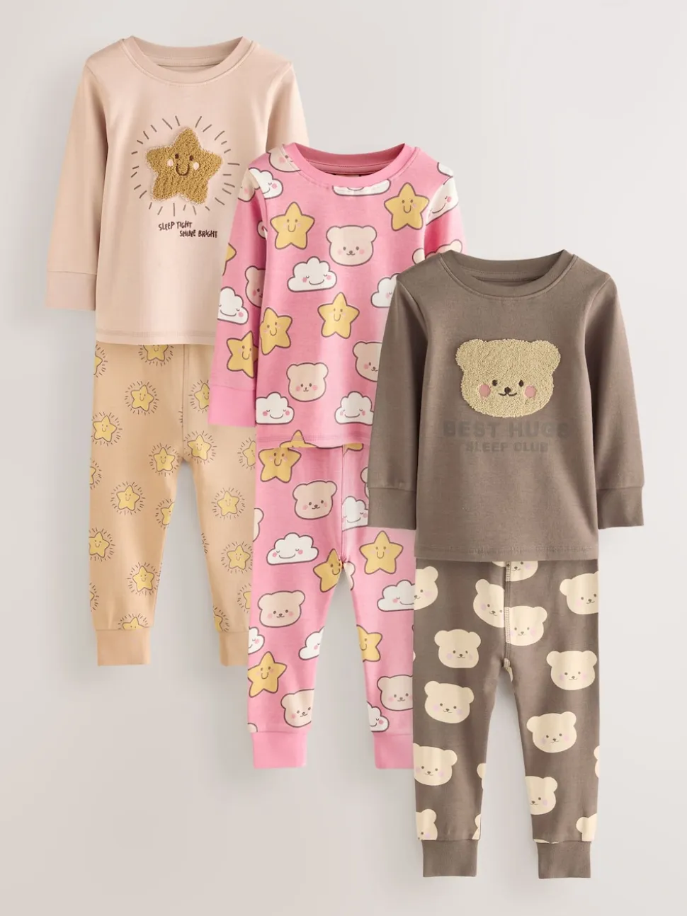 Ours marron/étoile - Lot de 3 pyjamas Snuggle (9mois-9ans)