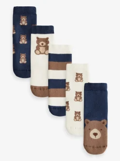 Ours Navy/Écru - Chaussettes en coton éponge riche 5 Lot