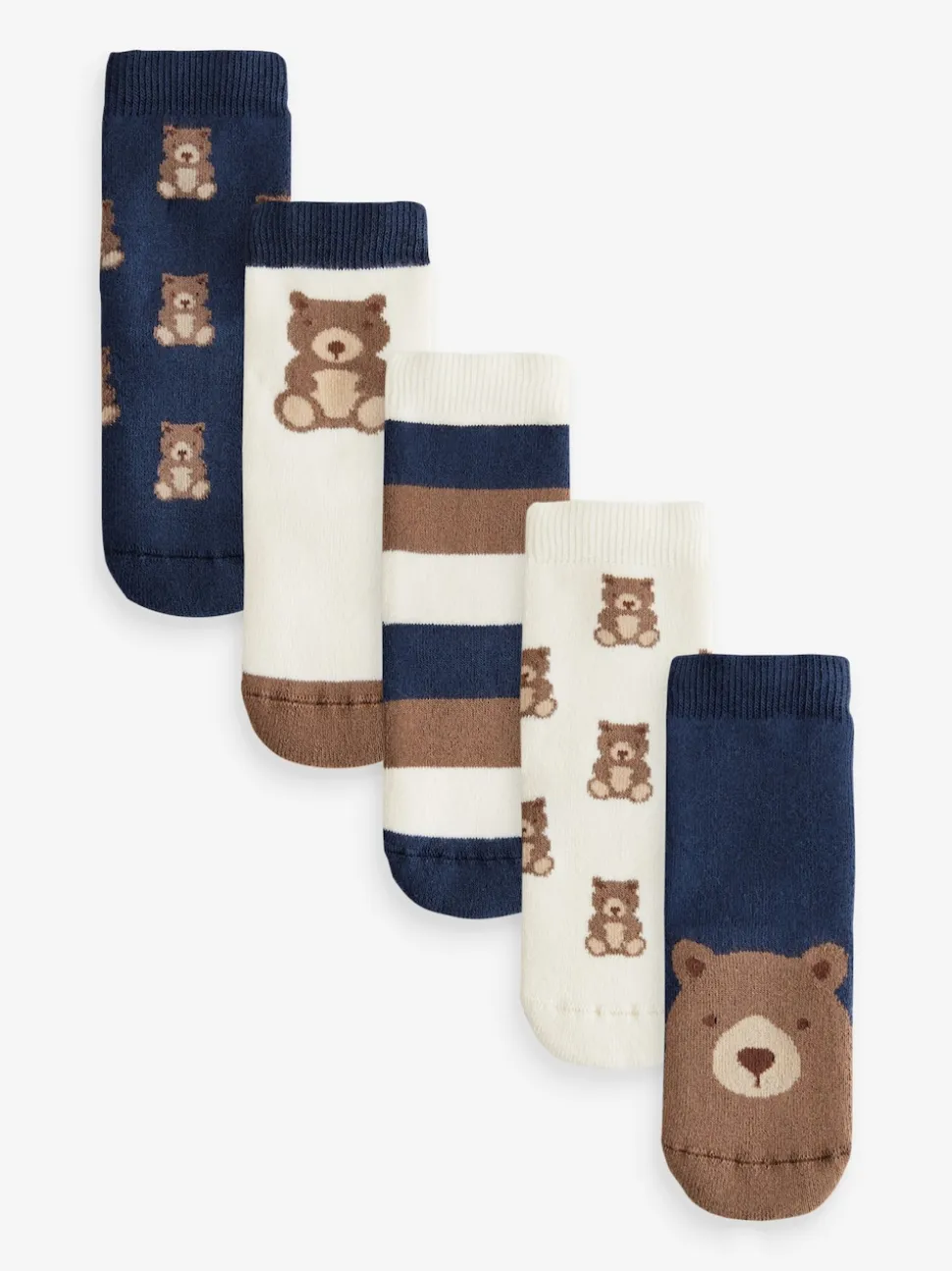 Ours Navy/Écru - Chaussettes en coton éponge riche 5 Lot