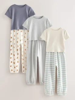 Ours rayé Bleu/Neutre - Lot de 3Joggings pyjama (3-16ans)