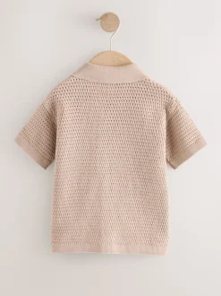 Palmiers neutres - Polo texturé en maille à manches courtes avec col révéré (3mois7ans)