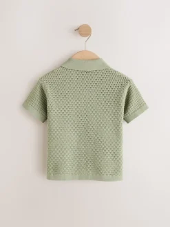 palmiers Vert - Polo texturé en maille à manches courtes avec col révéré (3mois7ans)