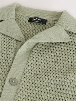 palmiers Vert - Polo texturé en maille à manches courtes avec col révéré (3mois7ans)