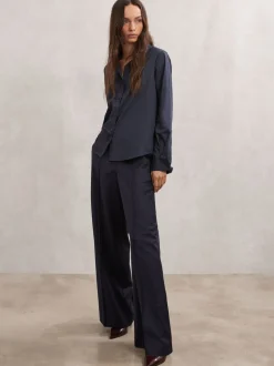 Pantalon large Reiss Neave à fines rayures en laine mélangée