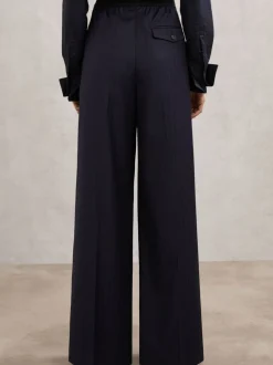Pantalon large Reiss Neave à fines rayures en laine mélangée