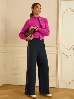 Pantalons à jambe large à rayure latérale contrastante Love & Roses