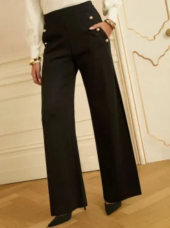 Pantalons en point de Rome à jambe large avec détails boutons Love & Roses