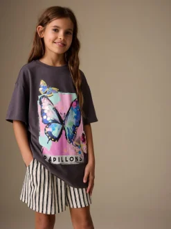 Papillon gris anthracite - T-shirt oversize à sequins (3-16ans)