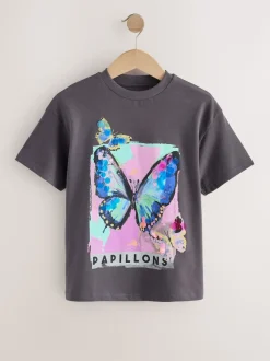 Papillon gris anthracite - T-shirt oversize à sequins (3-16ans)