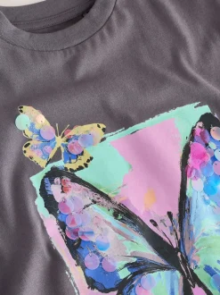 Papillon gris anthracite - T-shirt oversize à sequins (3-16ans)