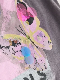 Papillon gris anthracite - T-shirt oversize à sequins (3-16ans)