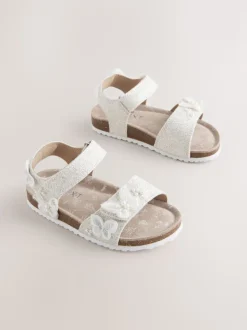 papillon pailleté Blanc - Sandales à fermeture tactile avec assise en liège