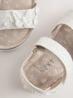 papillon pailleté Blanc - Sandales à fermeture tactile avec assise en liège