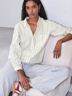 Pastel rayé - 100Chemises décontractées en coton à boutons Manches longues Chemises décontractées