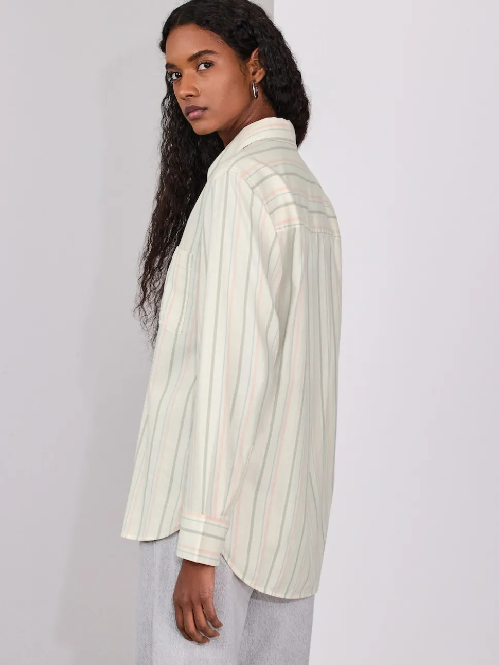 Pastel rayé - 100Chemises décontractées en coton à boutons Manches longues Chemises décontractées