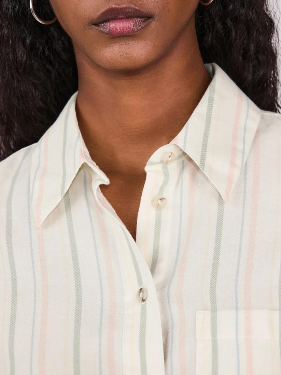 Pastel rayé - 100Chemises décontractées en coton à boutons Manches longues Chemises décontractées