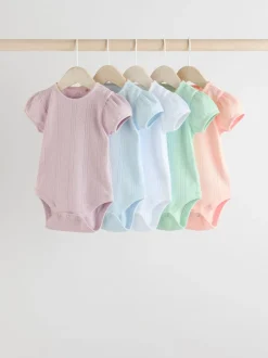 Pastels - Lot de 5 bodys pointelle à manches courtes pour bébé