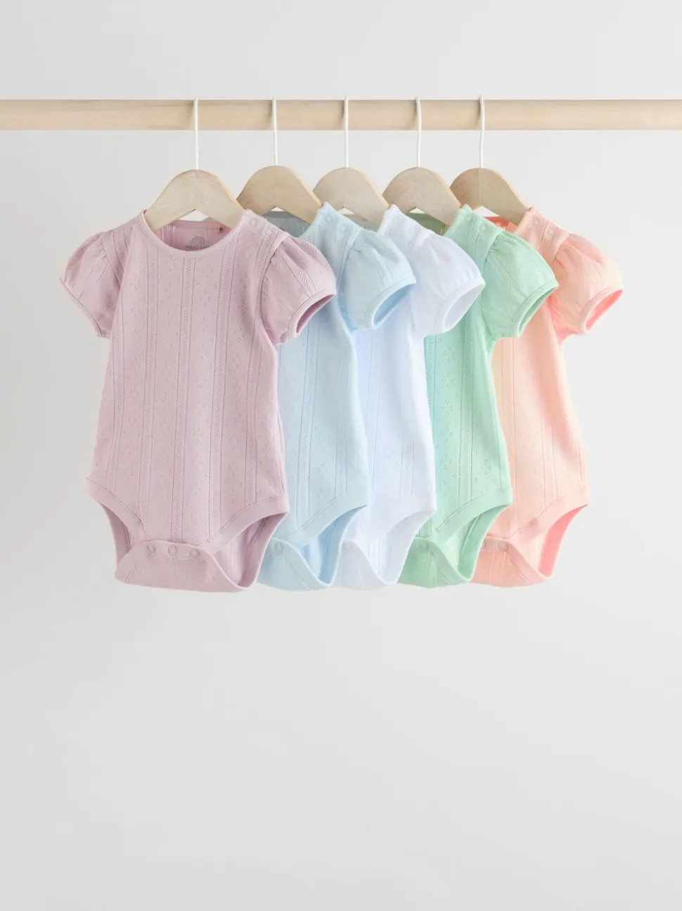 Pastels - Lot de 5 bodys pointelle à manches courtes pour bébé