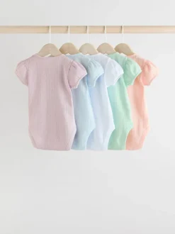 Pastels - Lot de 5 bodys pointelle à manches courtes pour bébé