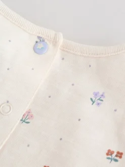 Épaule à volants fleuri lilas et écru - Lot de 3 barboteuses