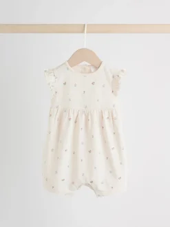 Épaule à volants fleuri lilas et écru - Lot de 3 barboteuses