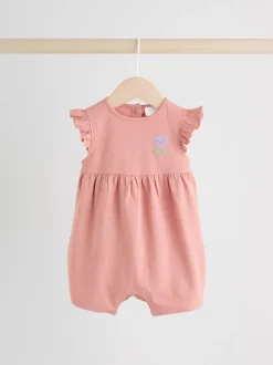 Épaule à volants fleuri lilas et écru - Lot de 3 barboteuses