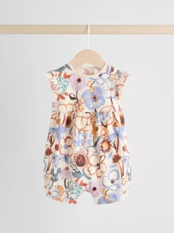 Épaule à volants fleuri lilas et écru - Lot de 3 barboteuses