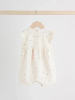 Épaule à volants fleuri lilas et écru - Lot de 3 barboteuses