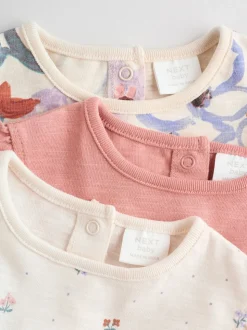 Épaule à volants fleuri lilas et écru - Lot de 3 barboteuses