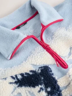 Paysage d’hiver bleu à imprimé graphique - Polaire douce en polaire en peau de mouton à col zippé