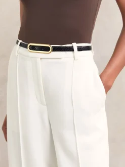 Peau de serpent noire - Ceinture fine en cuir avec boucle allongée Reiss Chaya