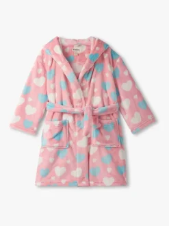 Peignoir Hatley rose en polaire duveteuse à gros cœurs