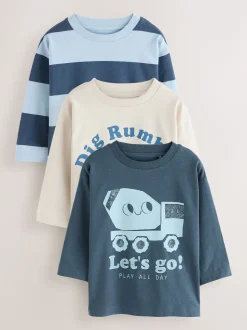 Pelleteuse bleue - Lot de 3 t-shirts imprimés graphiques à manches longues (3mois-7ans)