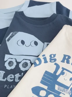Pelleteuse bleue - Lot de 3 t-shirts imprimés graphiques à manches longues (3mois-7ans)