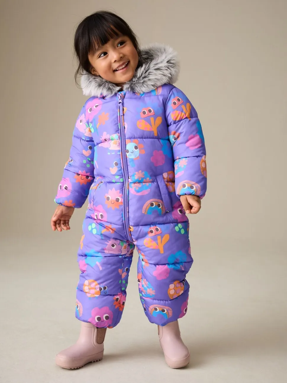 personnage Violet - Combinaison de neige Résistant à la douche Faux Fur Trim (3mths-7yrs)