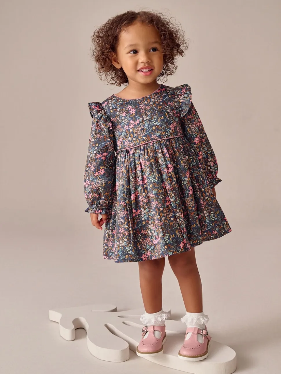 Petites fleurs multicolores - Robe à manches longues à volants (3mois8ans)