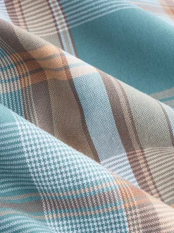 Petrol Bleu/Neutre Madras Carreaux - Chemise Oxford coupe classique repassage facile à manches courtes