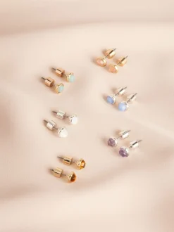 Plaqué or/argent - Boucles d’oreilles cercles semi-précieuses