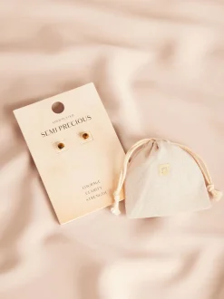 Plaqué or/argent - Boucles d’oreilles cercles semi-précieuses