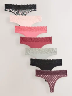Pois imprimés - Culotte en coton et dentelle 7 Pack