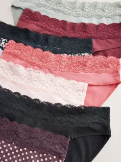 Pois imprimés - Culotte en coton et dentelle 7 Pack