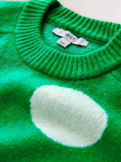 Pois vert vif - Pull en maille à col rond en laine