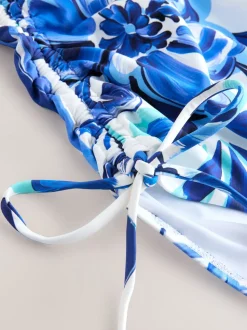 Porcelaine blanc/bleu - Maillot de bain Bandeau gainant à jambes froncées