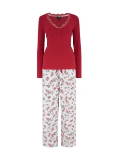 Pour Moi Ensemble pyjama Henley côtelé bordé de dentelle et pyjama en coton brossé