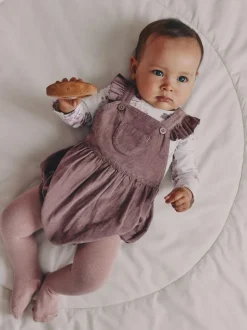 Pourpre/blanc - Ensemble 3 pièces en velours côtelé pour bébé, barboteuse, body à manches longues et collants (0mois-2ans)