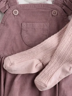 Pourpre/blanc - Ensemble 3 pièces en velours côtelé pour bébé, barboteuse, body à manches longues et collants (0mois-2ans)