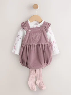 Pourpre/blanc - Ensemble 3 pièces en velours côtelé pour bébé, barboteuse, body à manches longues et collants (0mois-2ans)
