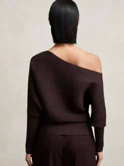 prune - Reiss - Lorna - Pull en maille drapée asymétrique
