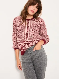 Pull FatFace à col ras du cou en maille à fleurs